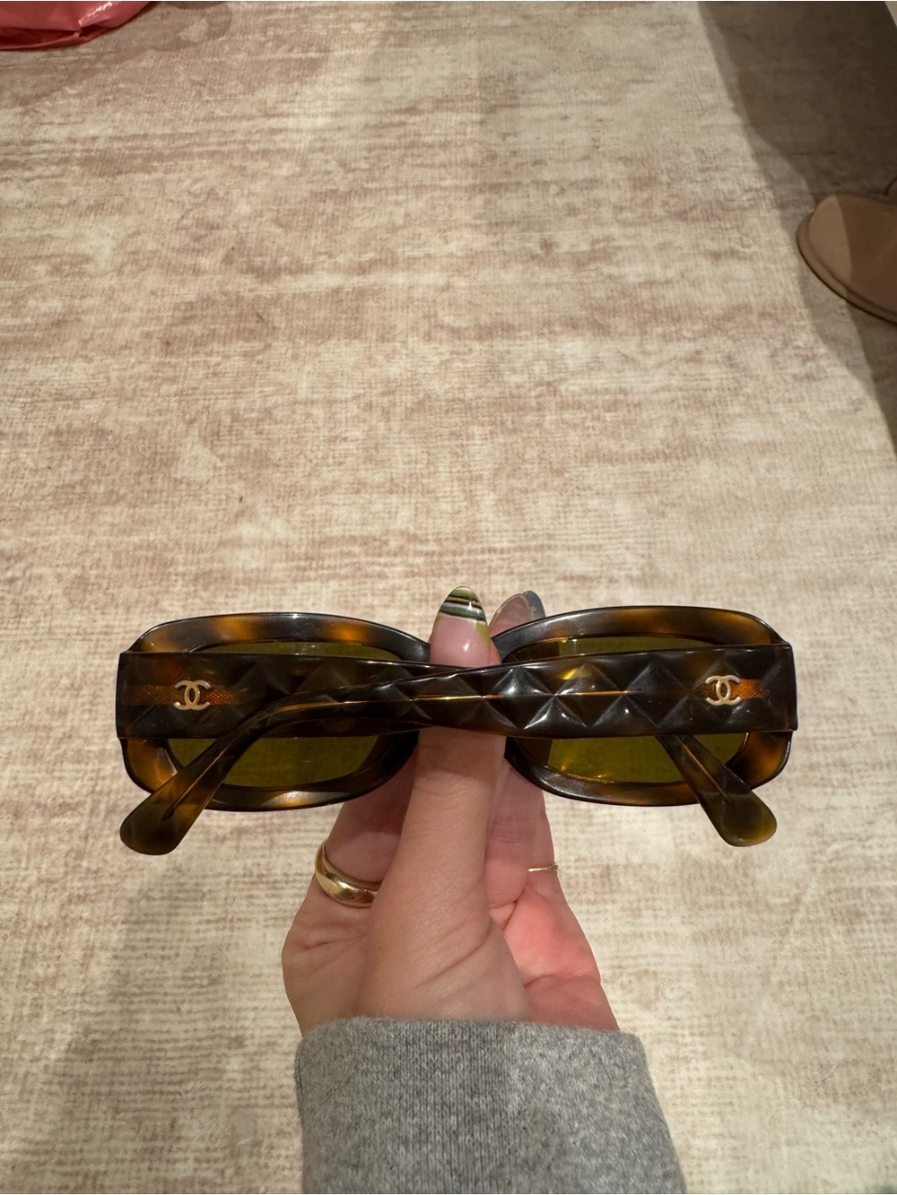 CHANEL Brown Tortoiseshell Havana Quilted Gold CC Square Tint Sunglasses